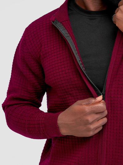 Anel's Knitwear Zetu Men's Full Zipped Sweater - Maroon - Shopzetu