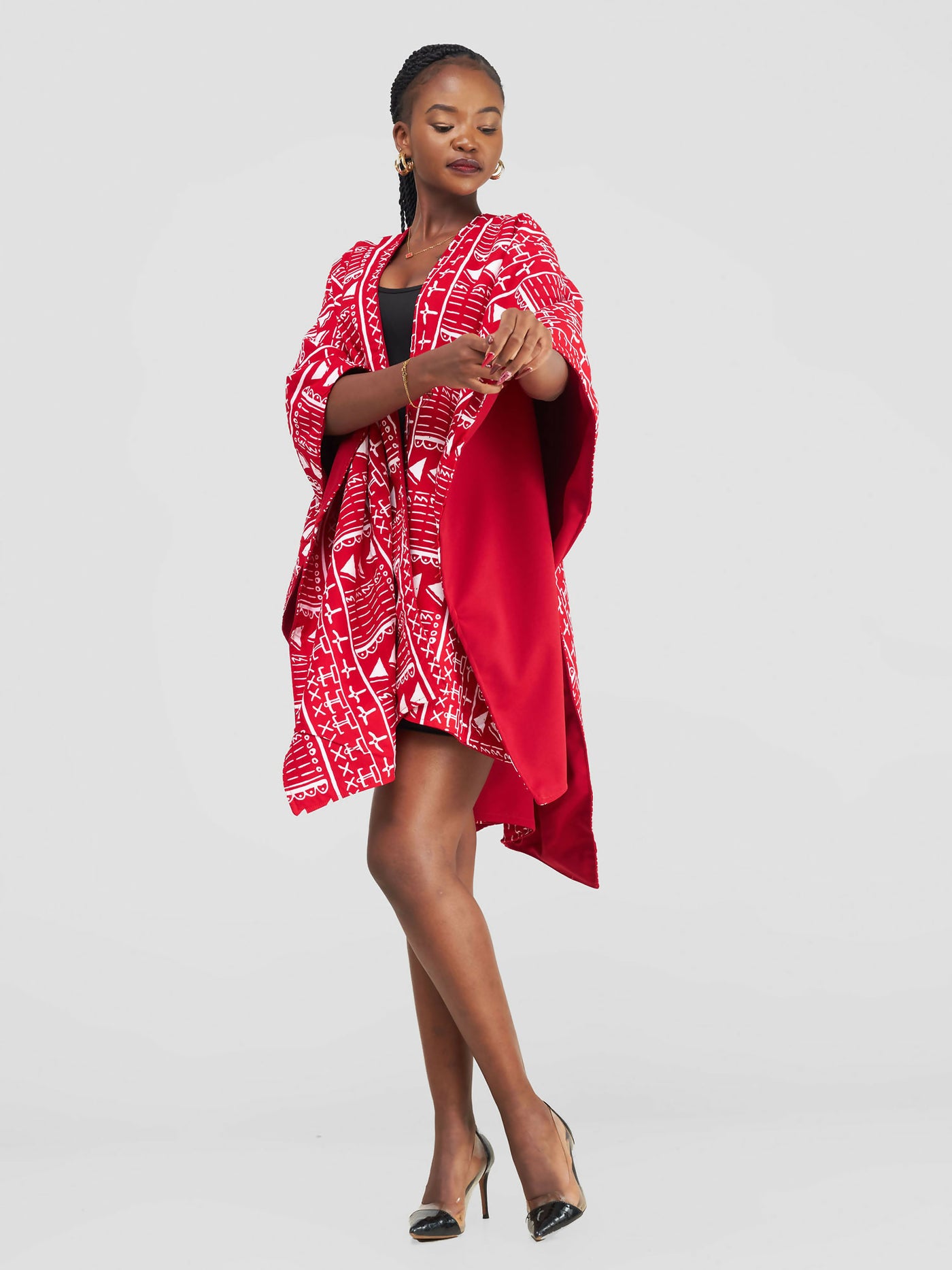 African Yuva Ndege Reversible Cape - Red - Shopzetu