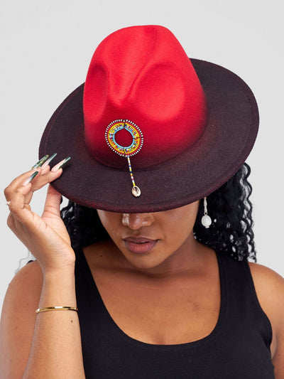 Umbo Collections Beaded Fedora Hat - Red - Shopzetu