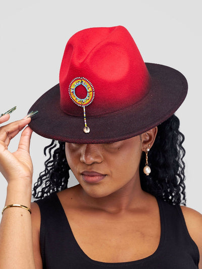 Umbo Collections Beaded Fedora Hat - Red - Shopzetu