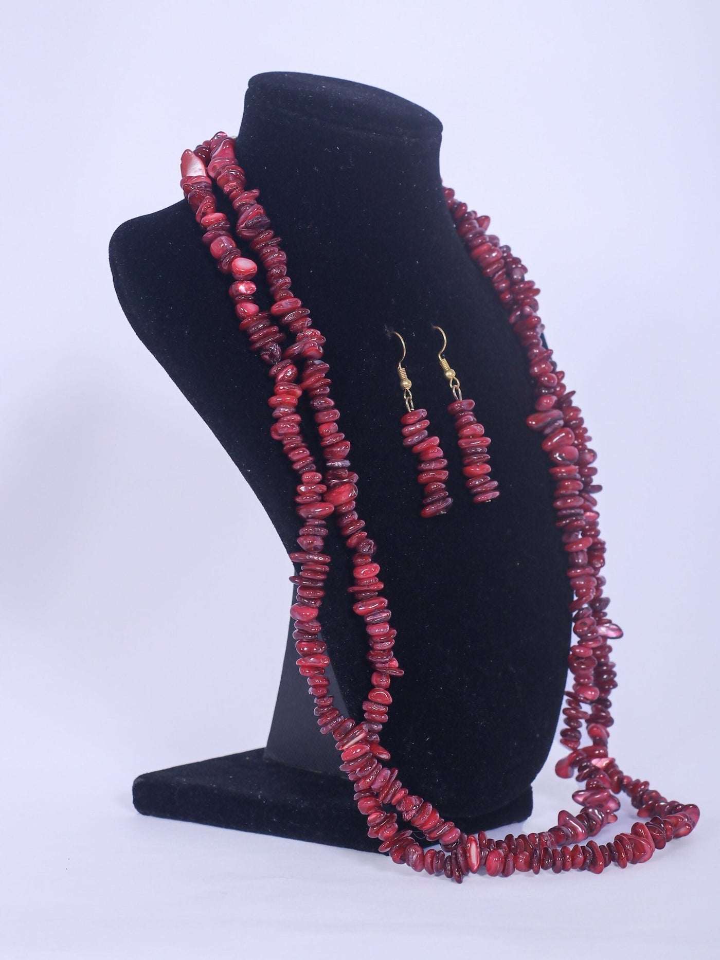 Klewisia Closet Double Layered Ceramic Beads Necklace Set - Maroon - Shopzetu