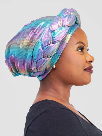 Aisha Fashion World Turban - Blue / Purple Print - Shopzetu