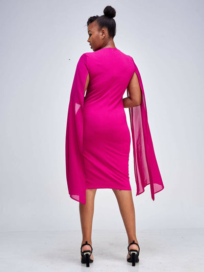 Elsie Glamour Emilia Cape Dress - Fuschia - Shopzetu