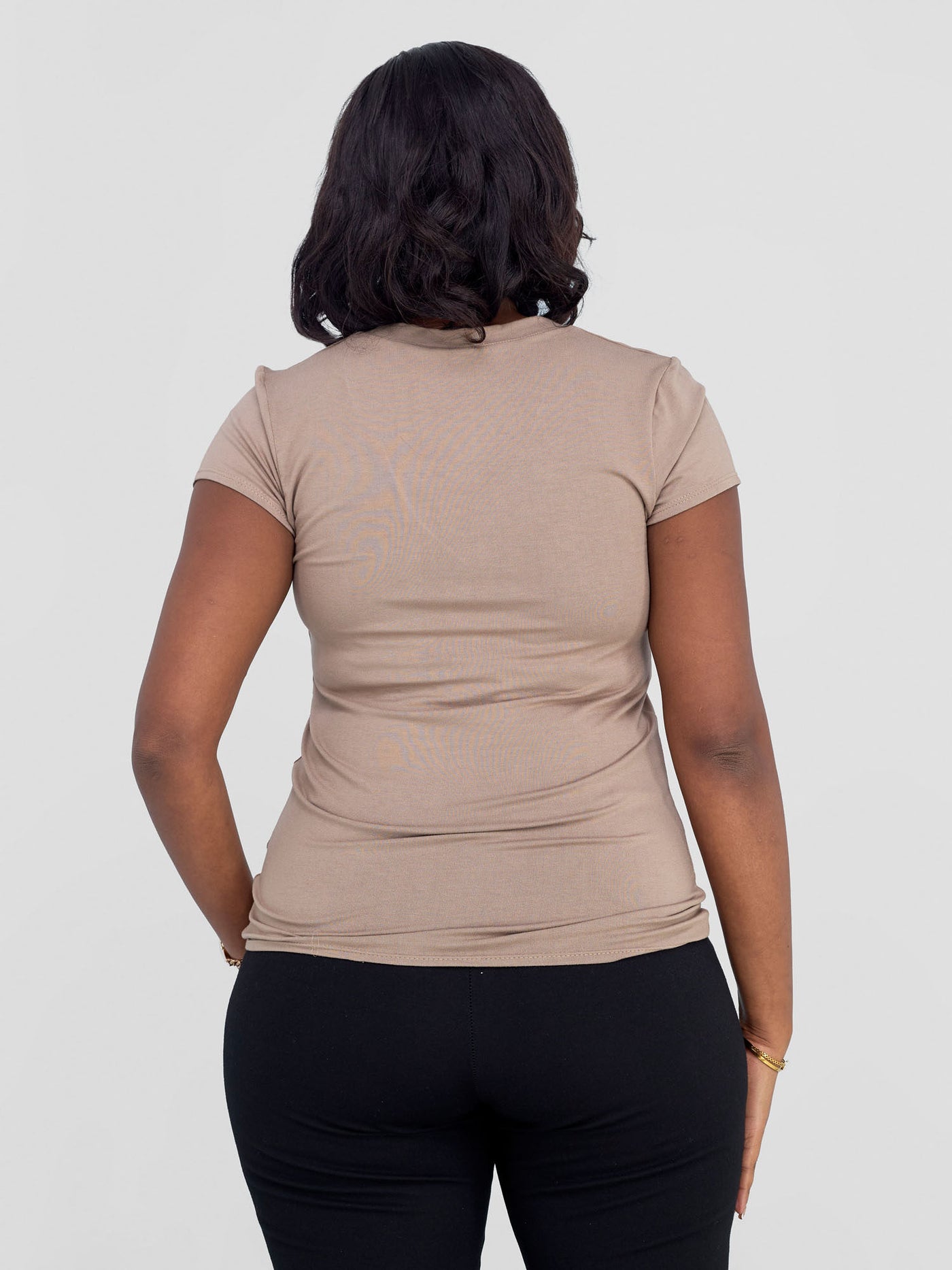 Vivo Basic V-neck Cap Sleeve Top - Taupe