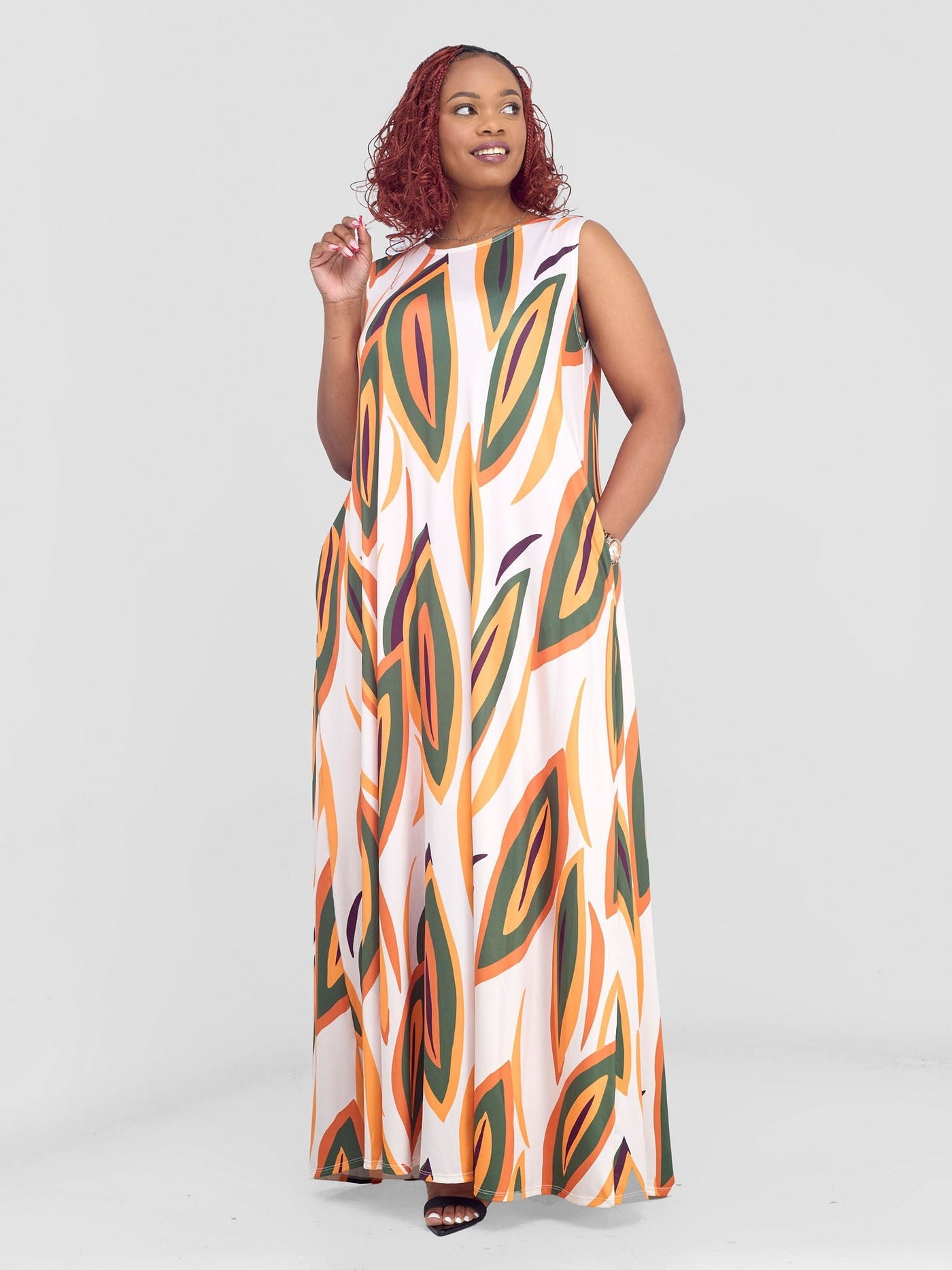 Vivo Lumi Back Pleat Maxi Dress - Taupe / Orange - Shopzetu