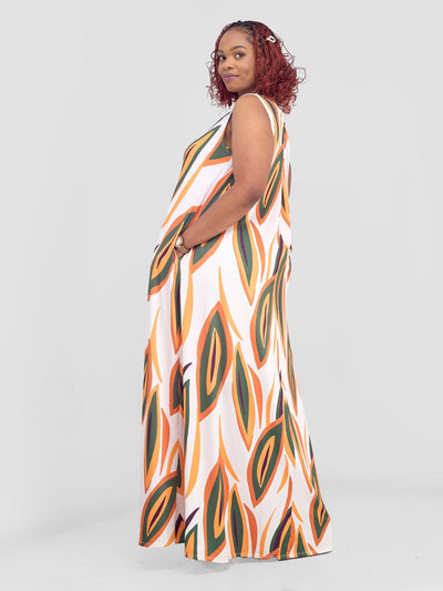 Vivo Lumi Back Pleat Maxi Dress - Taupe / Orange - Shopzetu