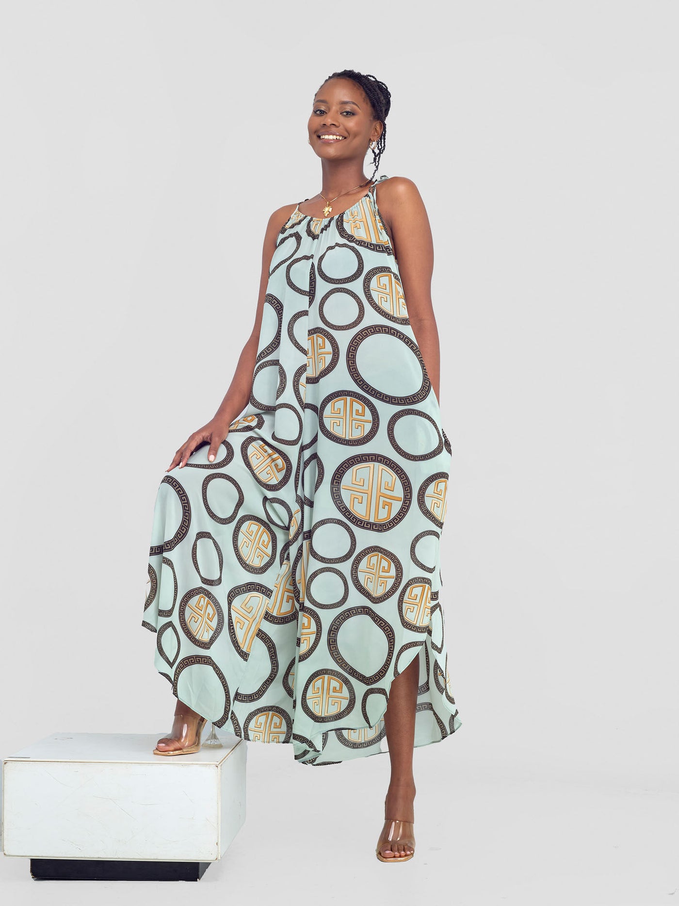 Vivo Maisha Strappy Culotte Jumpsuit - Sea Green Pingu Print