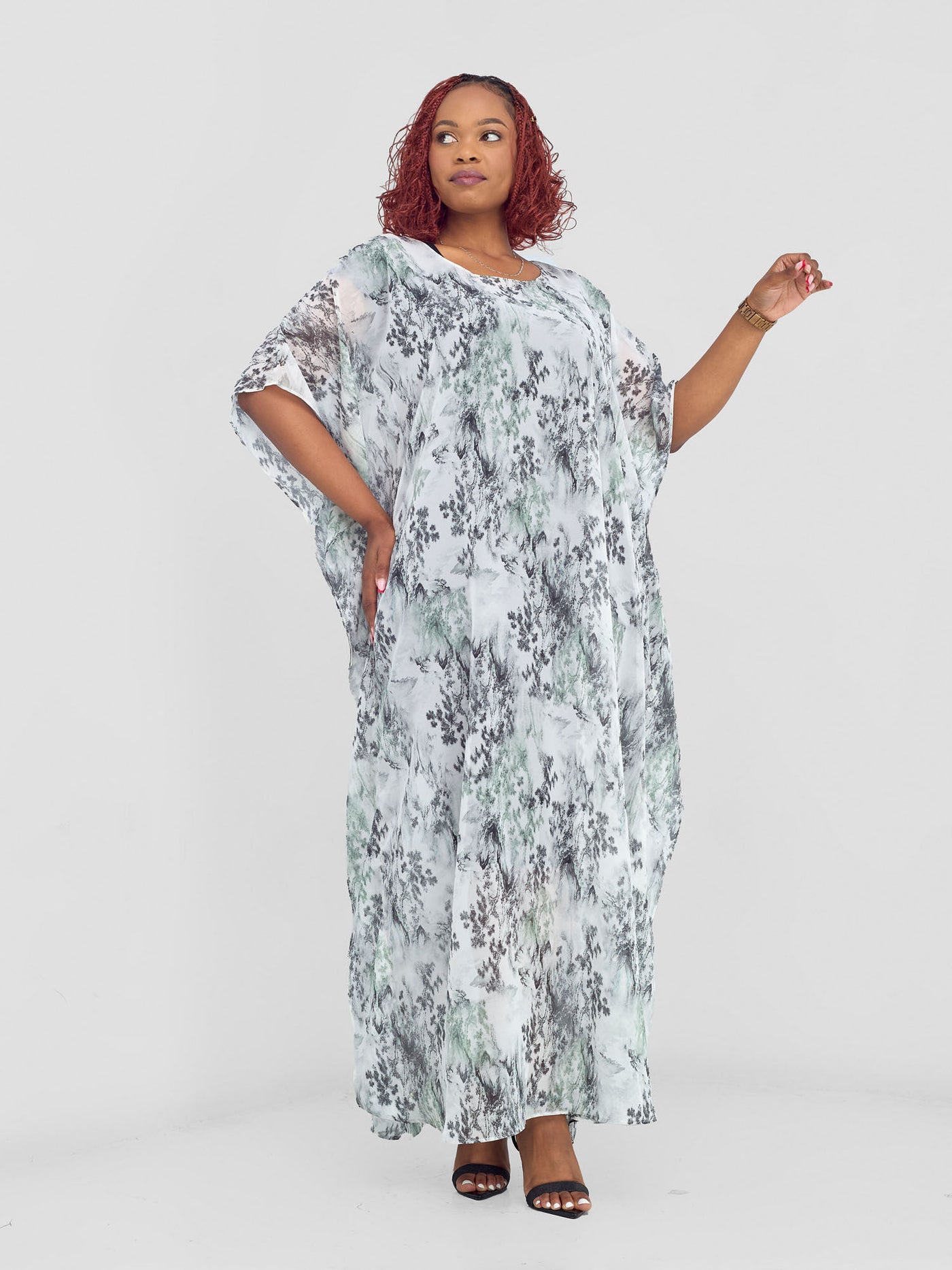 Vivo Basic Wide Liv Chiffon Maxi - Green / Black Print