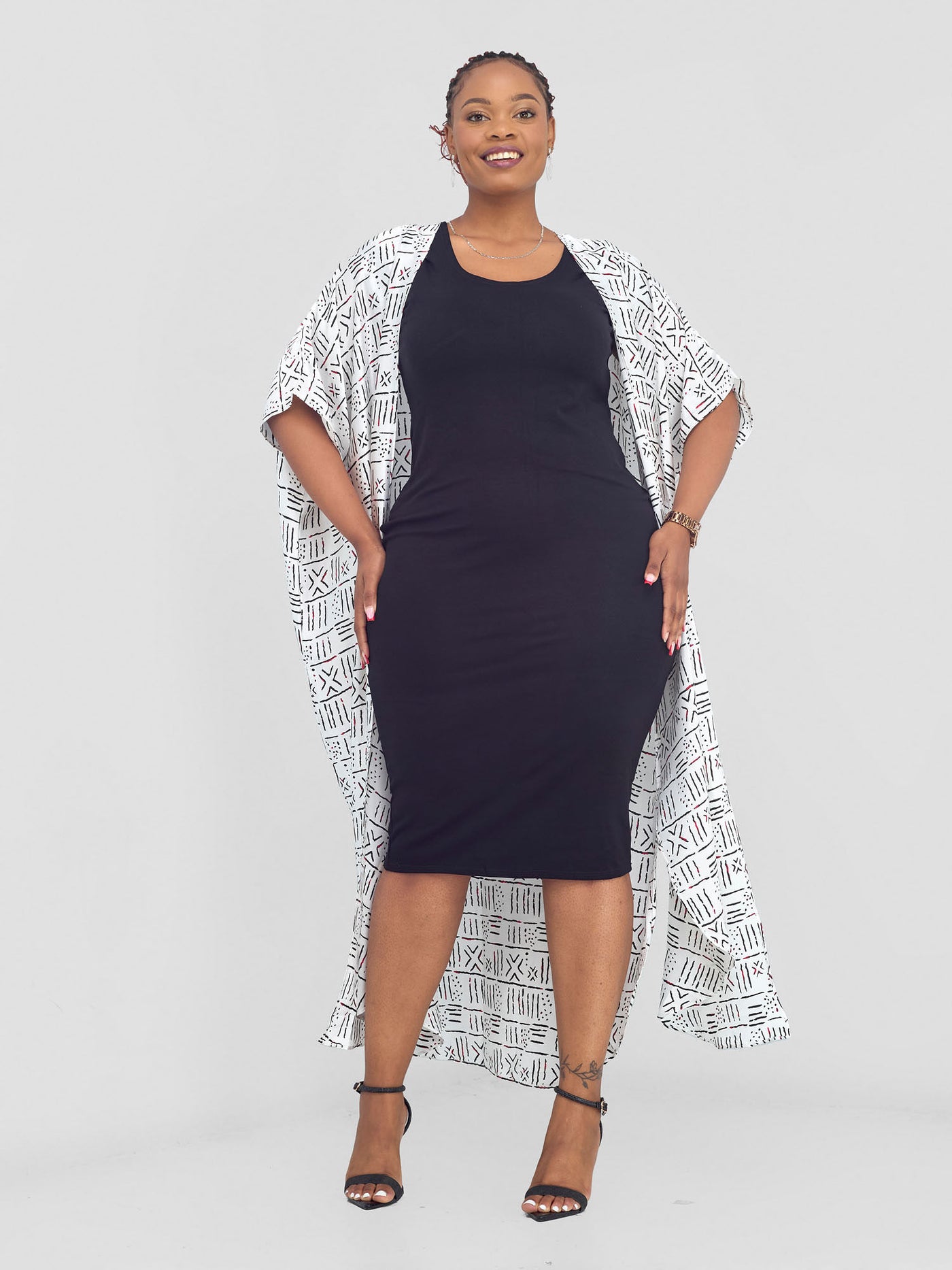 Vivo Satin Wide Kimono - White / Black Print