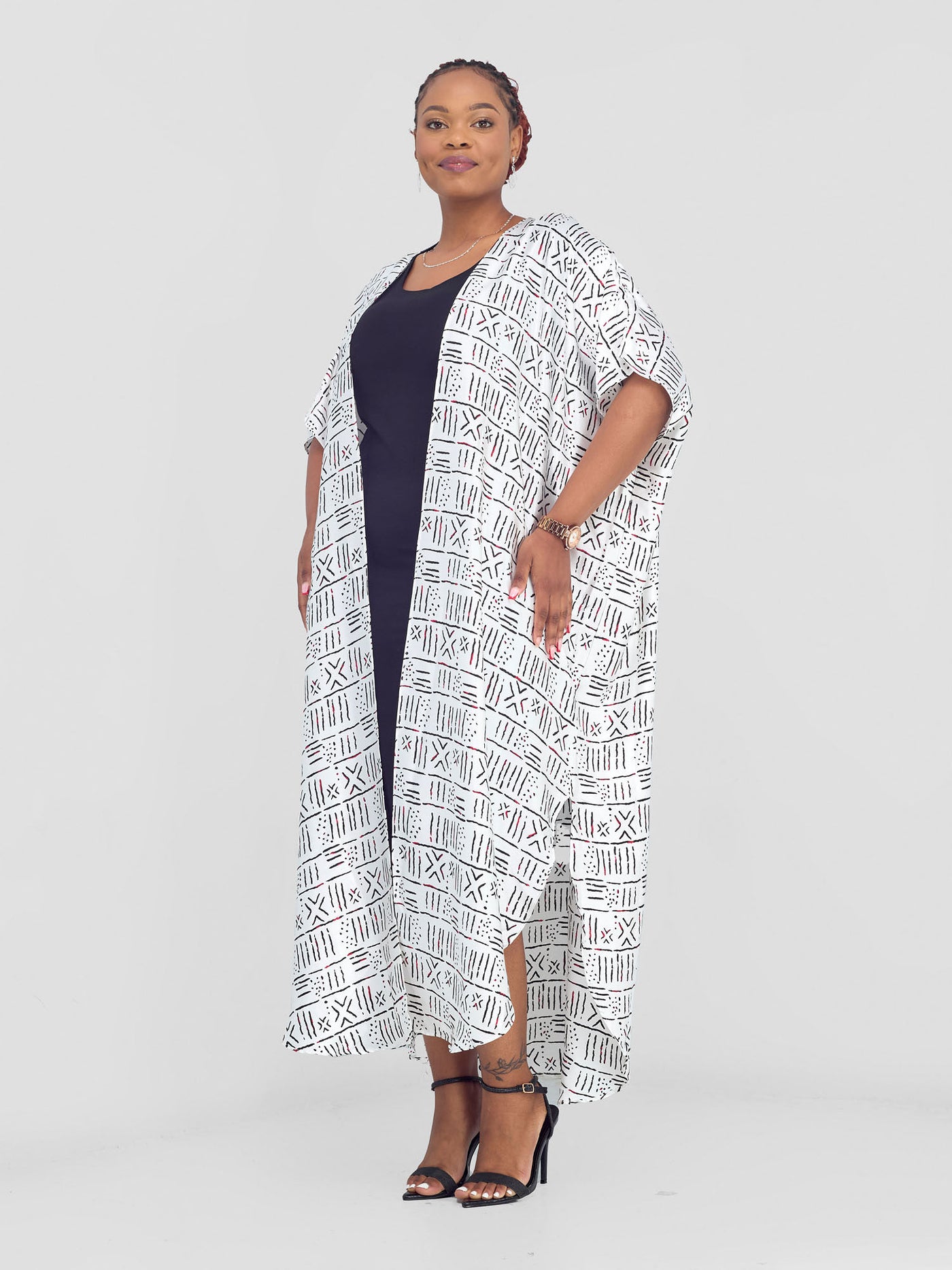 Vivo Satin Wide Kimono - White / Black Print