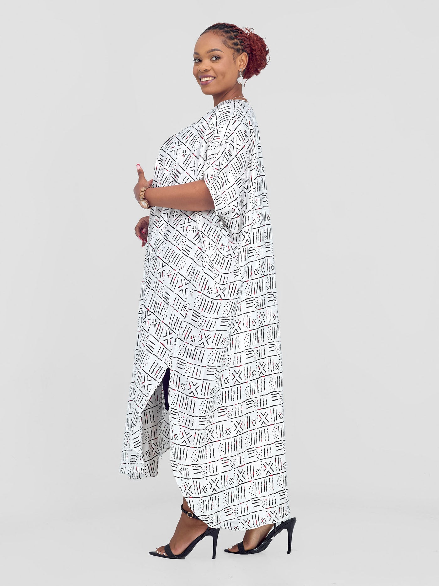 Vivo Satin Wide Kimono - White / Black Print