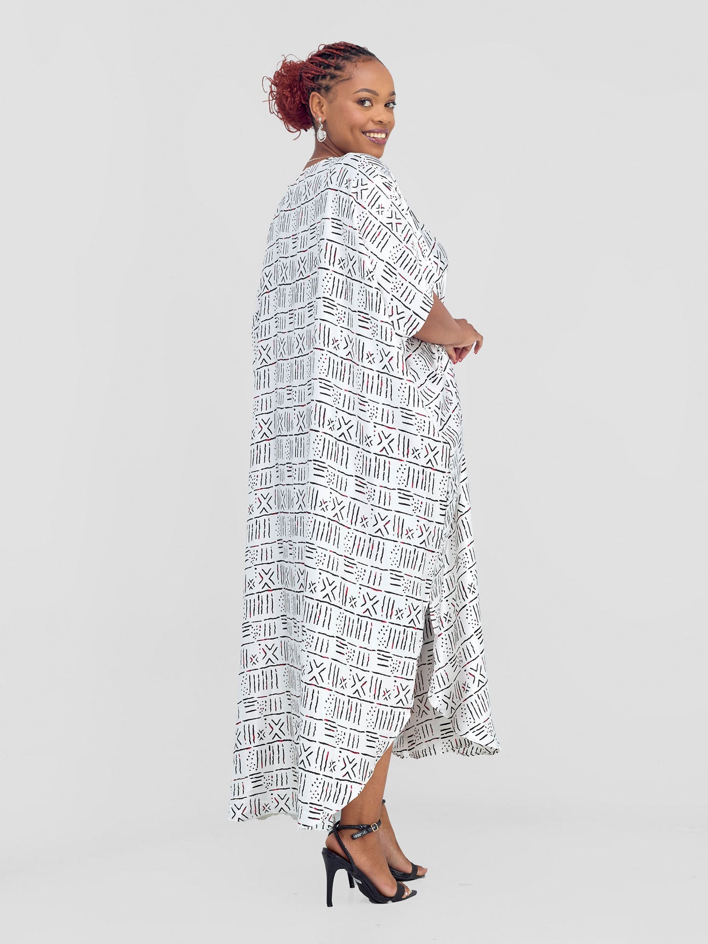 Vivo Satin Wide Kimono - White / Black Print