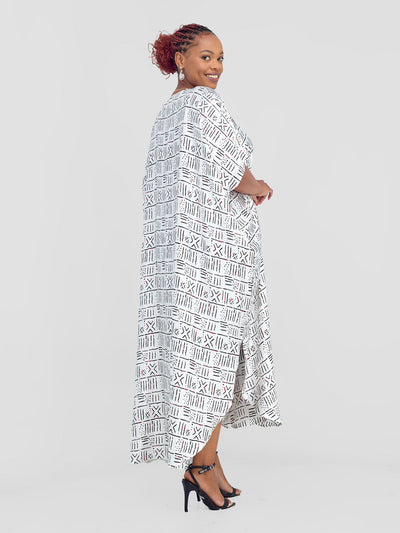 Vivo Satin Wide Kimono - White / Black Print