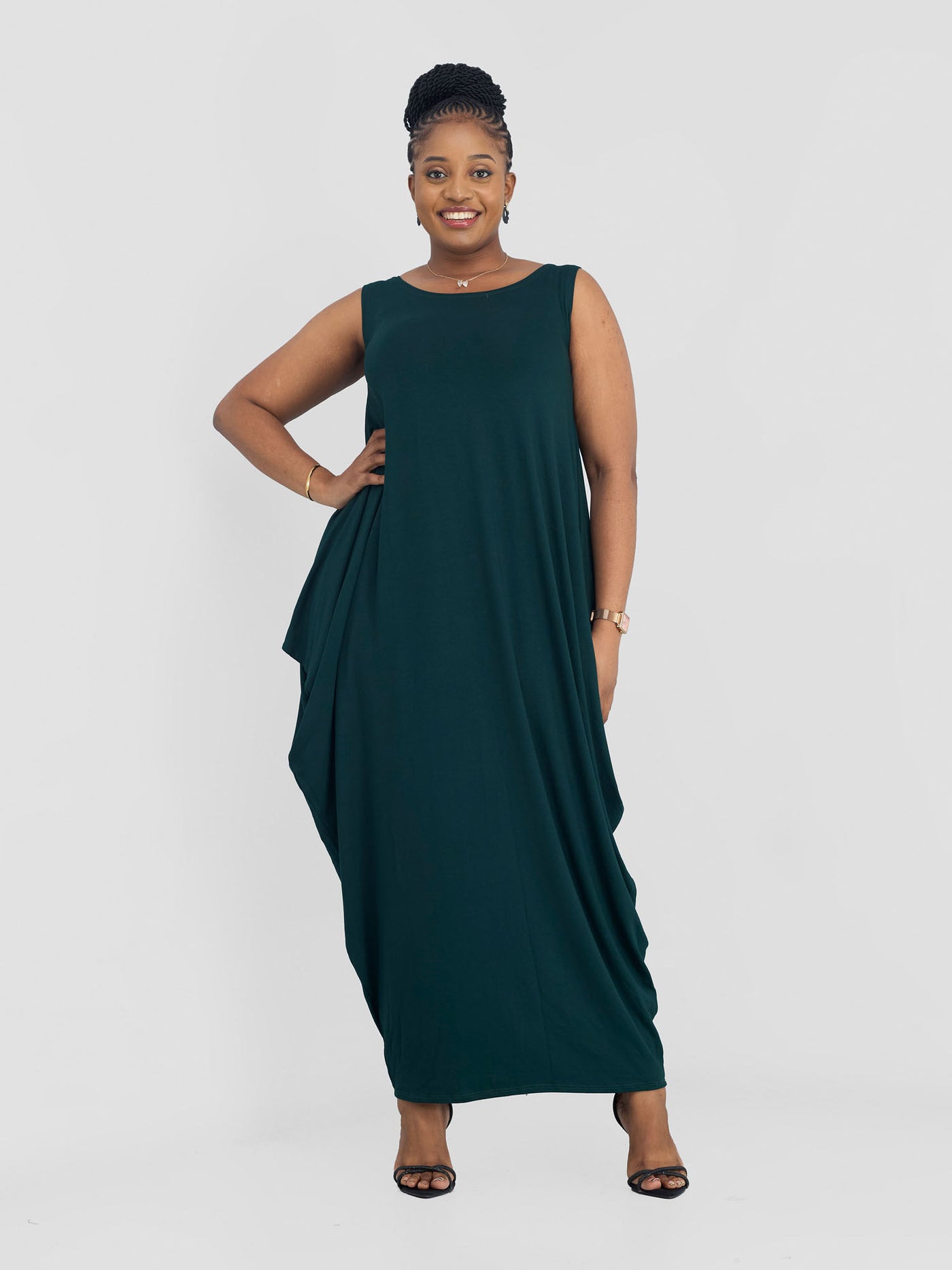 Vivo Basic Salma Maxi Boat Neck Dress - Dark Green