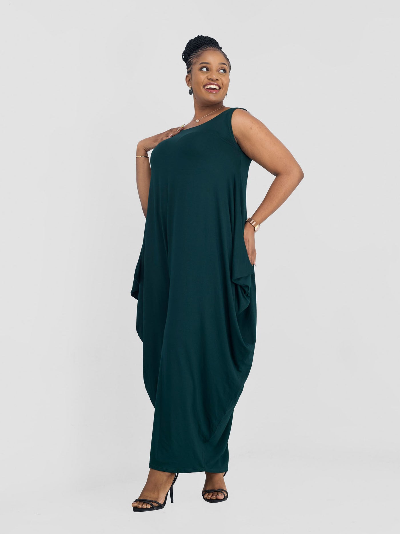 Vivo Basic Salma Maxi Boat Neck Dress - Dark Green