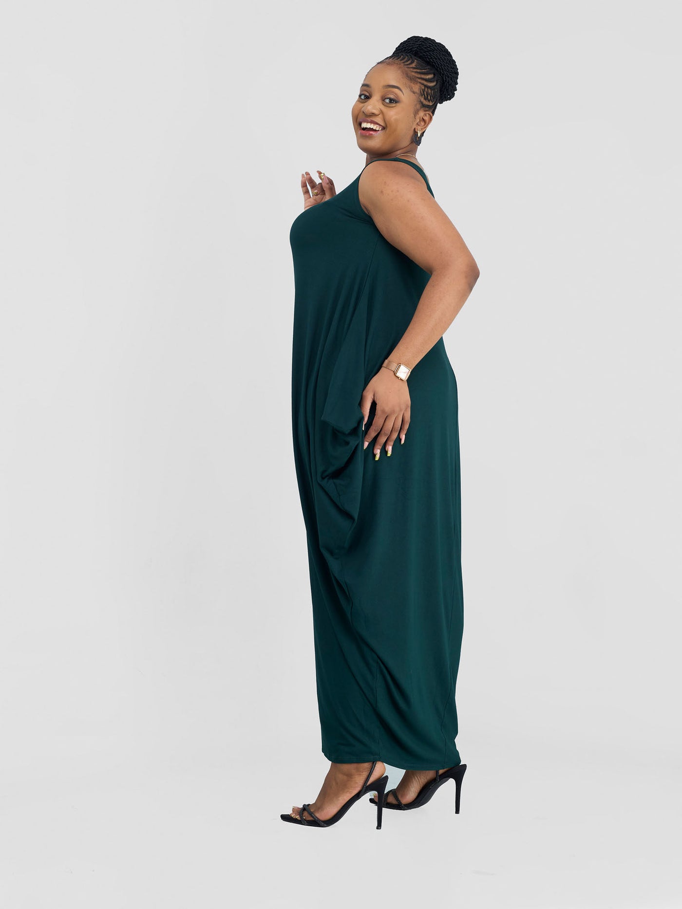 Vivo Basic Salma Maxi Boat Neck Dress - Dark Green