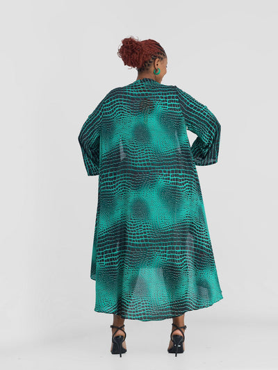 Vivo Maisha Long Sleeve High Low Kimono - Green / Black Rika Print - Shopzetu