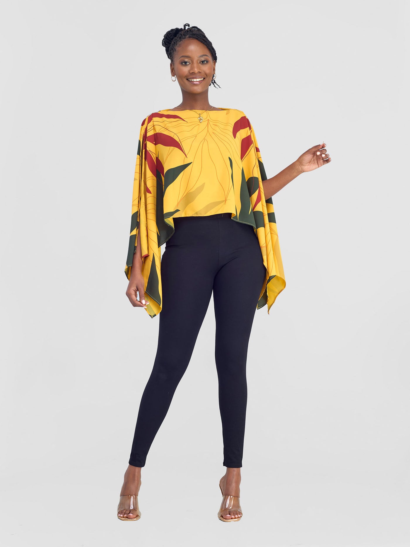 Vivo Kelemi Chiffon Boat Neck Midriff Top - Mustard / Rust Leke Print - Shopzetu