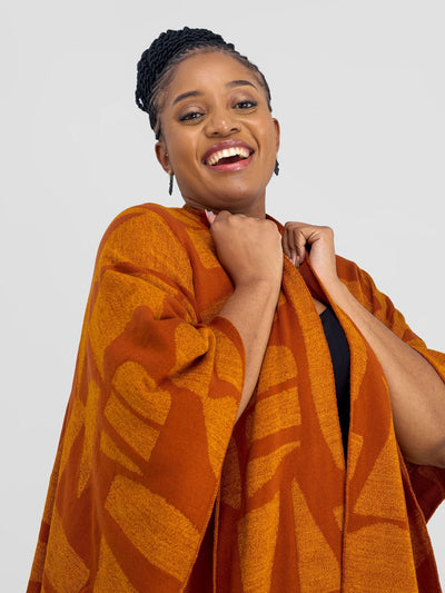 Vivo Reversible Poncho without Fringes - Rust / Mustard Samba Print - Shopzetu