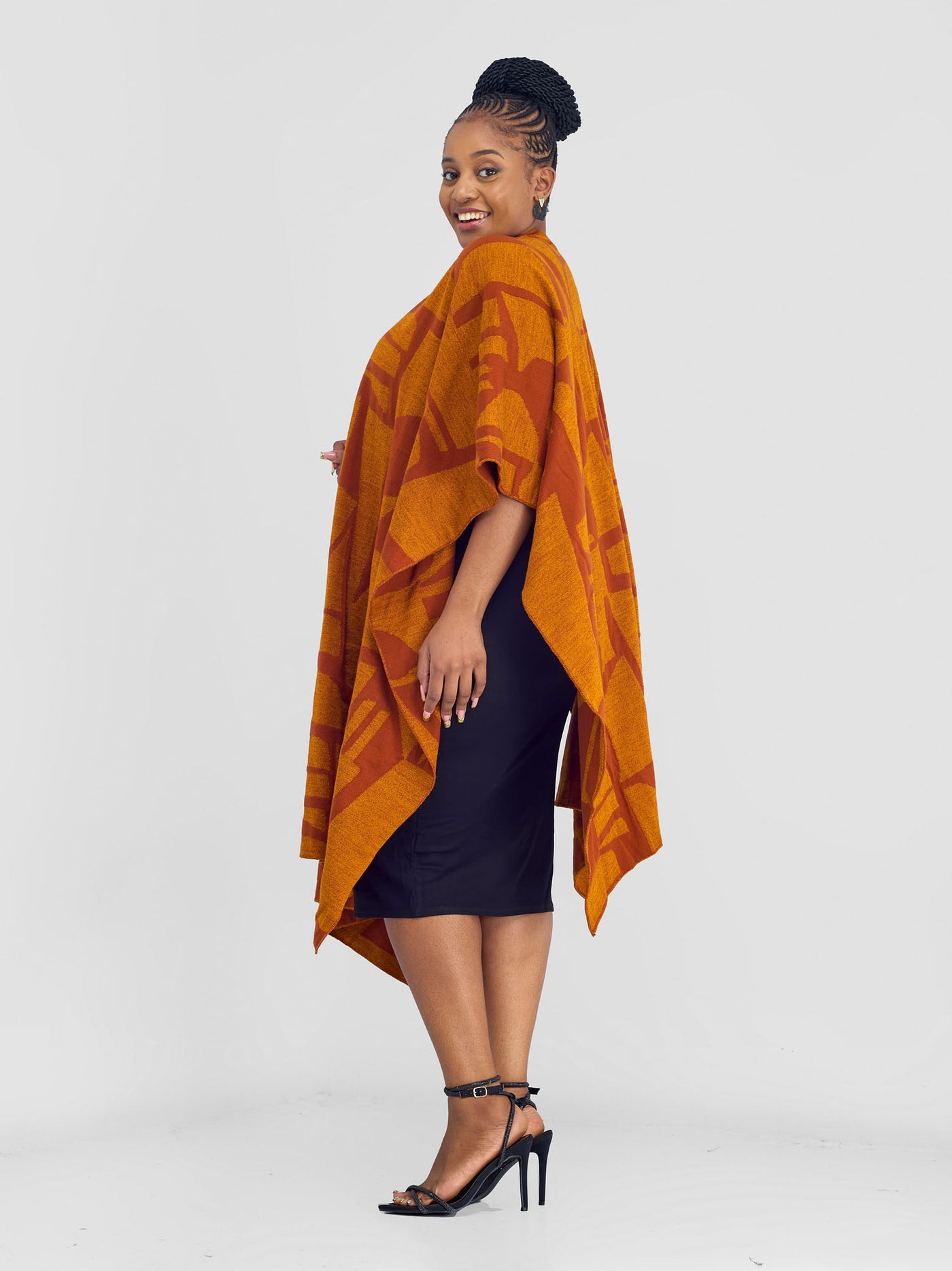 Vivo Reversible Poncho without Fringes - Rust / Mustard Samba Print - Shopzetu