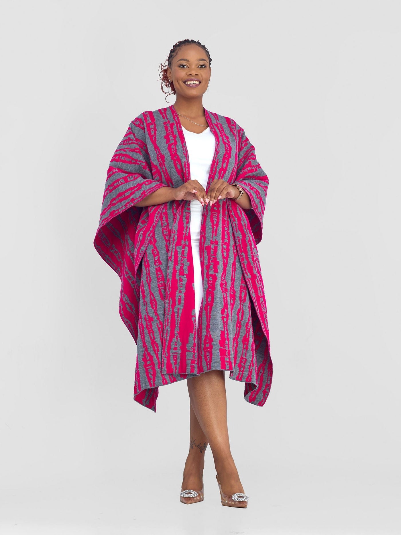 Vivo Reversible Poncho without Fringes - Pink / Mixed Greys - Shopzetu