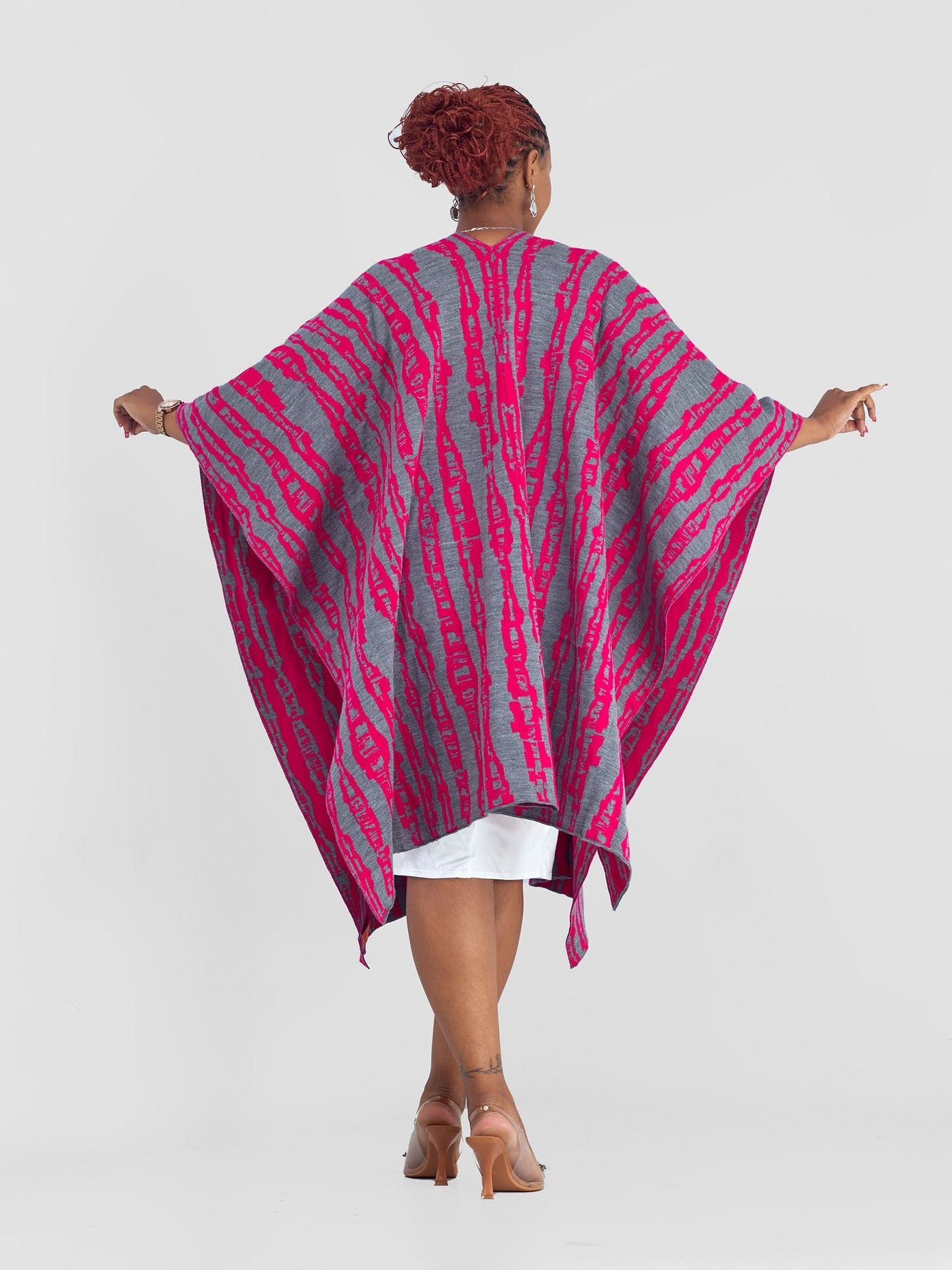 Vivo Reversible Poncho without Fringes - Pink / Mixed Greys - Shopzetu