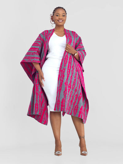 Vivo Reversible Poncho without Fringes - Pink / Mixed Greys - Shopzetu