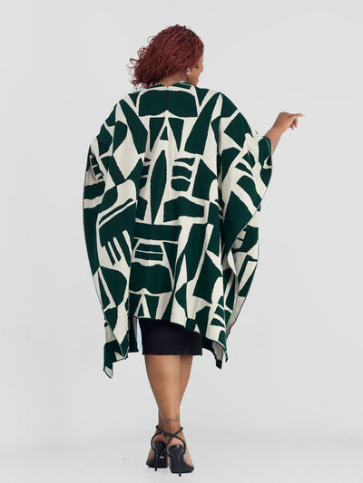 Vivo Reversible Poncho without Fringes - Emerald Green / Ivory Samba Print