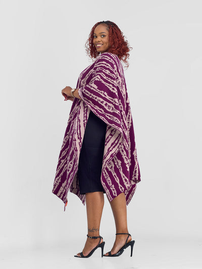 Vivo Reversible Poncho without Fringes - Burgundy / Taupe Miwa Print