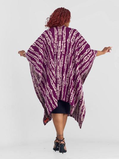 Vivo Reversible Poncho without Fringes - Burgundy / Taupe Miwa Print