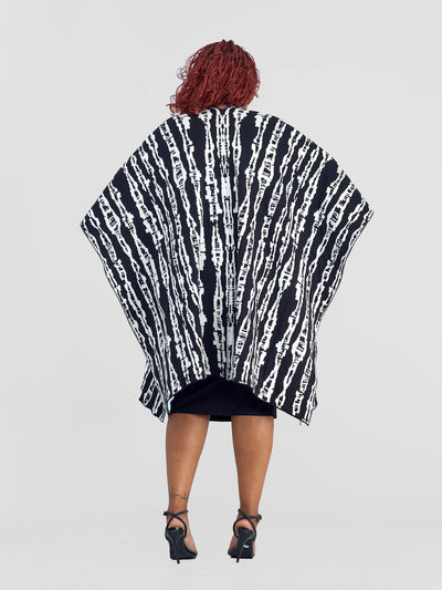 Vivo Reversible Poncho without Fringes - Black / Offwhite Miwa Print (Copy)