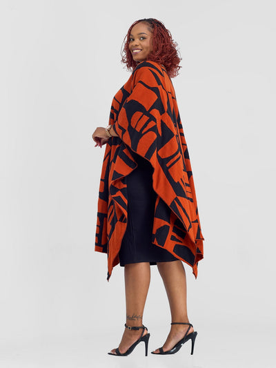 Vivo Reversible Poncho without Fringes - Burnt Orange / Black Samba Print - Shopzetu