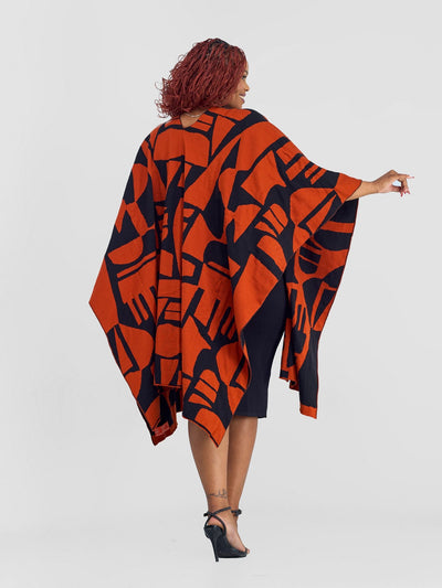 Vivo Reversible Poncho without Fringes - Burnt Orange / Black Samba Print - Shopzetu