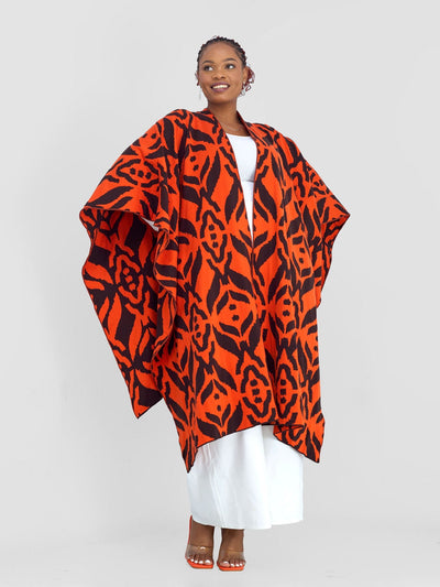 Vivo Reversible Poncho without Fringes - Chocolate Brown / Orange Ukwi Print - Shopzetu