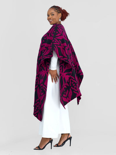 Vivo Reversible Poncho without Fringes - Black / Pink Ukwi Print - Shopzetu