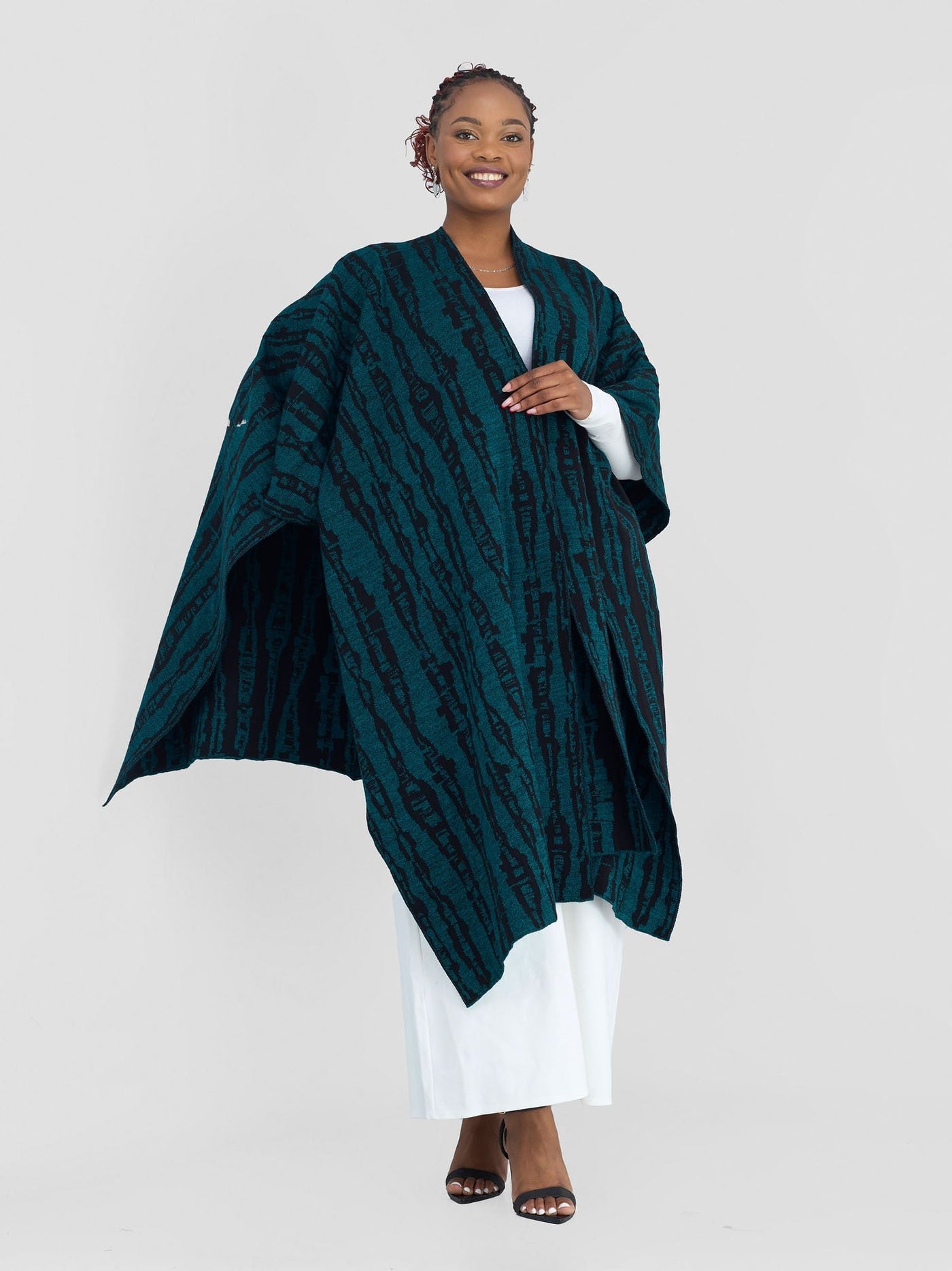 Vivo Reversible Poncho without Fringes - Black / Teal Miwa Print - Shopzetu