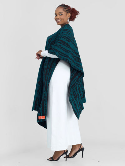 Vivo Reversible Poncho without Fringes - Black / Teal Miwa Print - Shopzetu