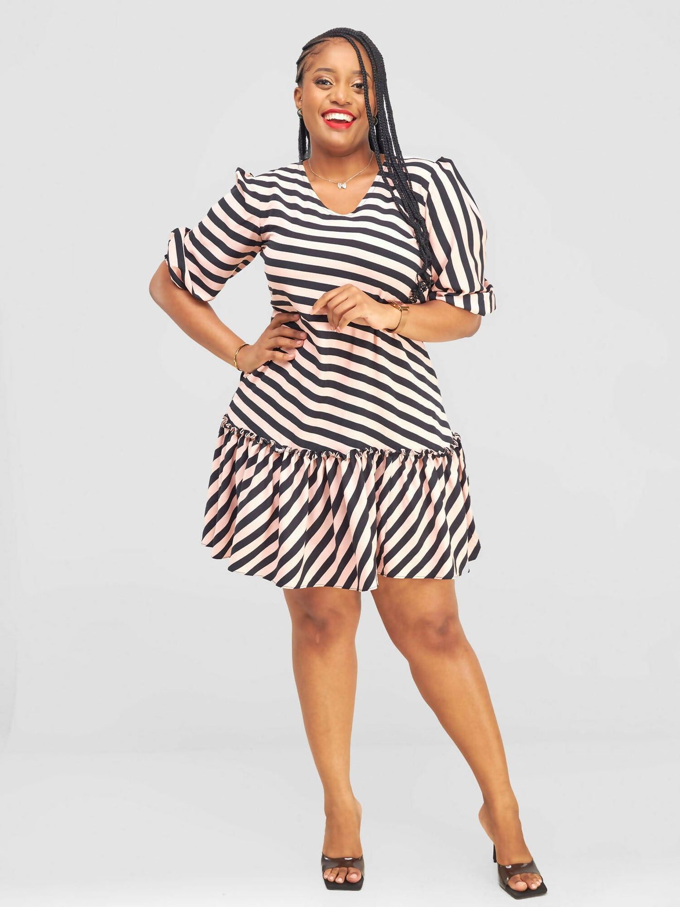 Jolly Fancy Wear Tara Shift Dress - Peach / Black Stripes