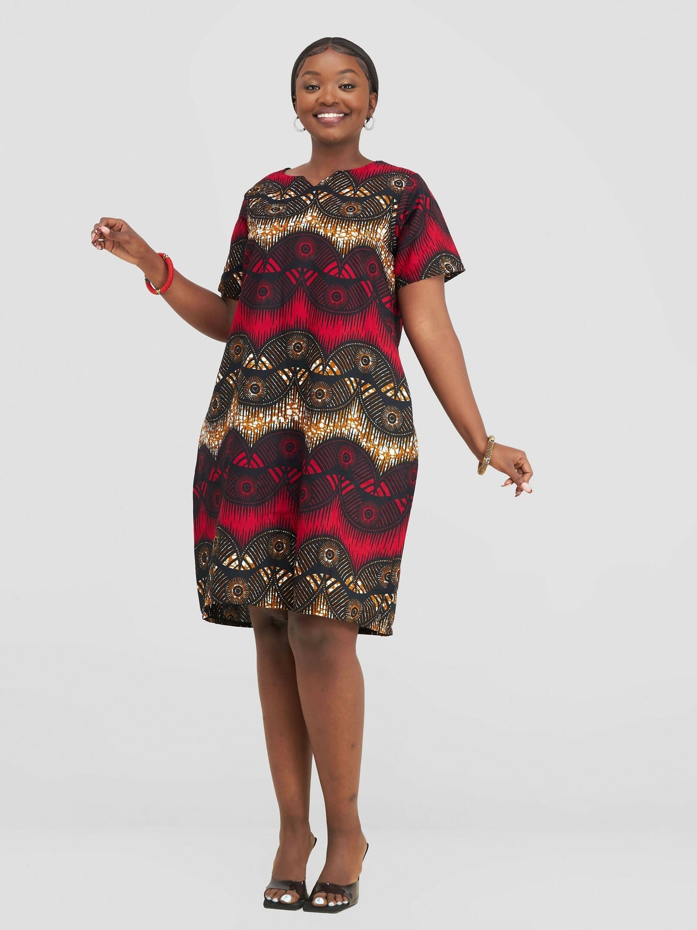 Prettygline Ankara Dress - Red/Black - Shopzetu