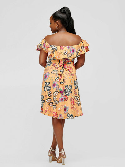 Tuli Lerato Wrap Dress - Mustard Print - Shopzetu