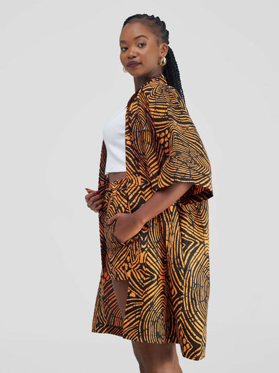 African Yuva Amelia African Print Short Kimono Set - Mustard Print - Shopzetu