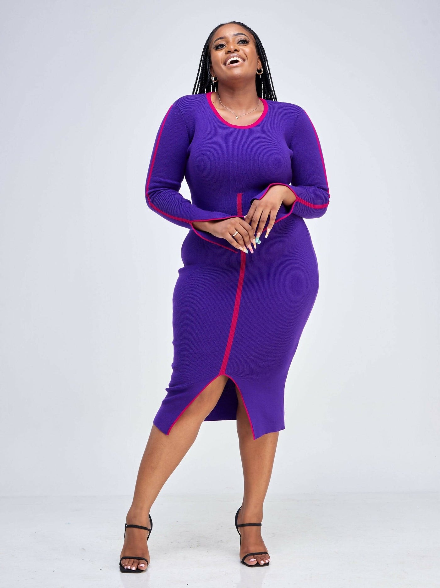 Elsie Glamour Zainabu Knit Dress - Purple - Shopzetu