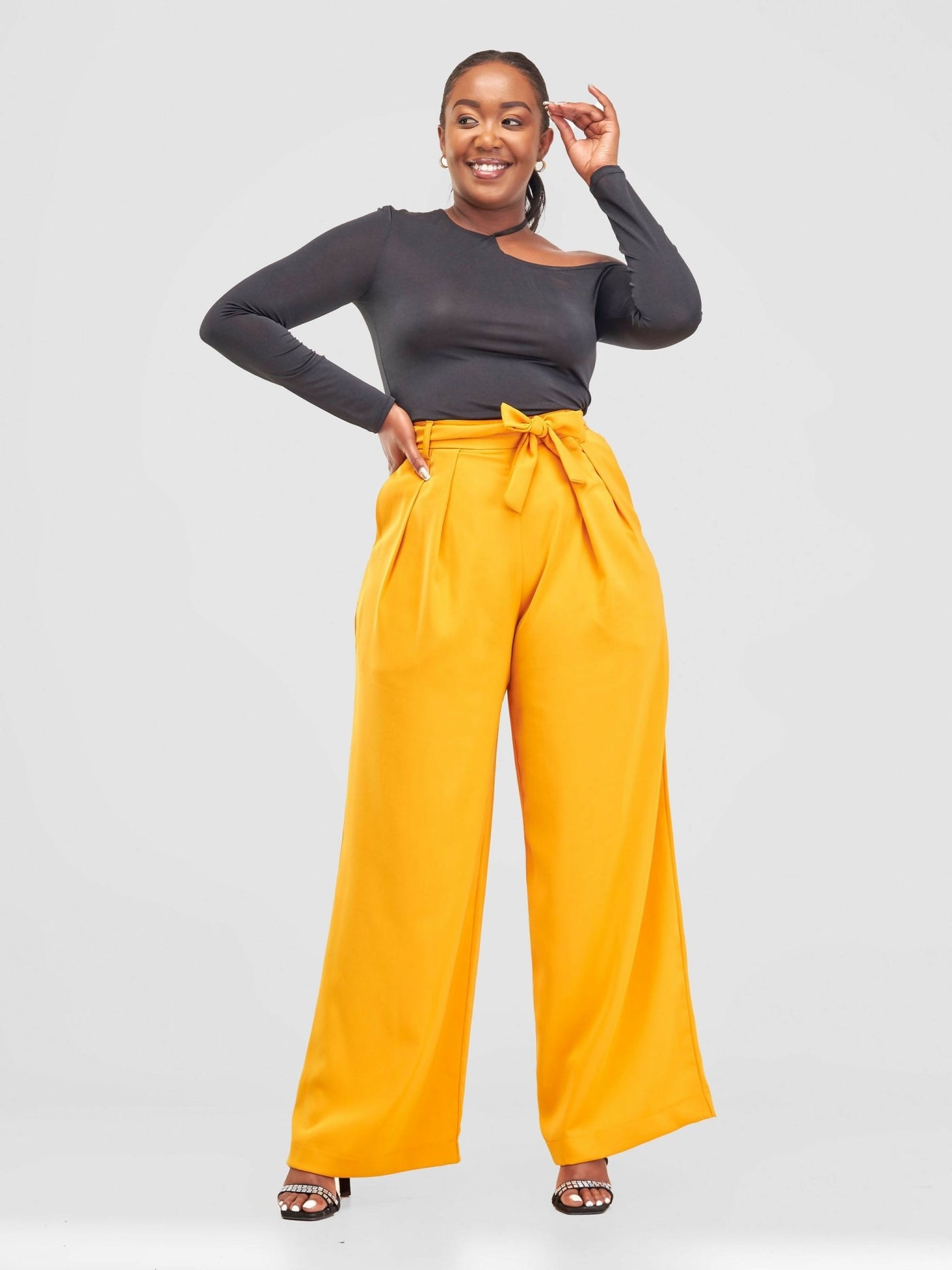 Elsie Glamour Olivia Wide Leg Pants - Mustard - Shopzetu