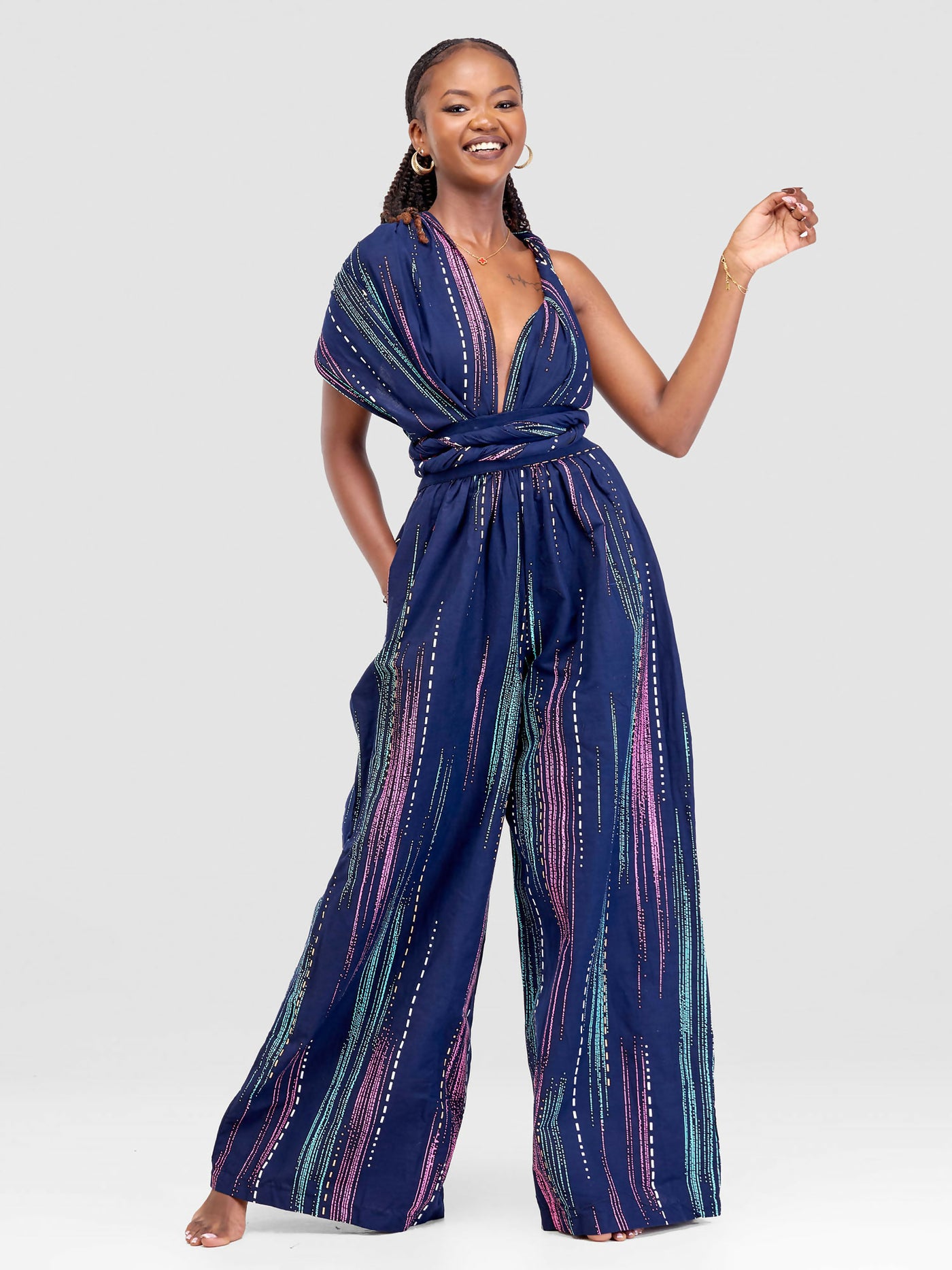 African Yuva Pigeon Infinity African Print Jumpsuit - Blue