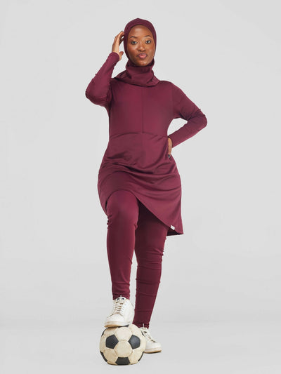 Zaiba Creations Modest Workout Skirt Jumpsuit With Hijab Set - Maroon - Shopzetu