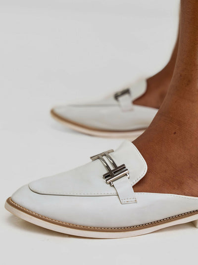 Be Unique Timeless Open Back Mules - White