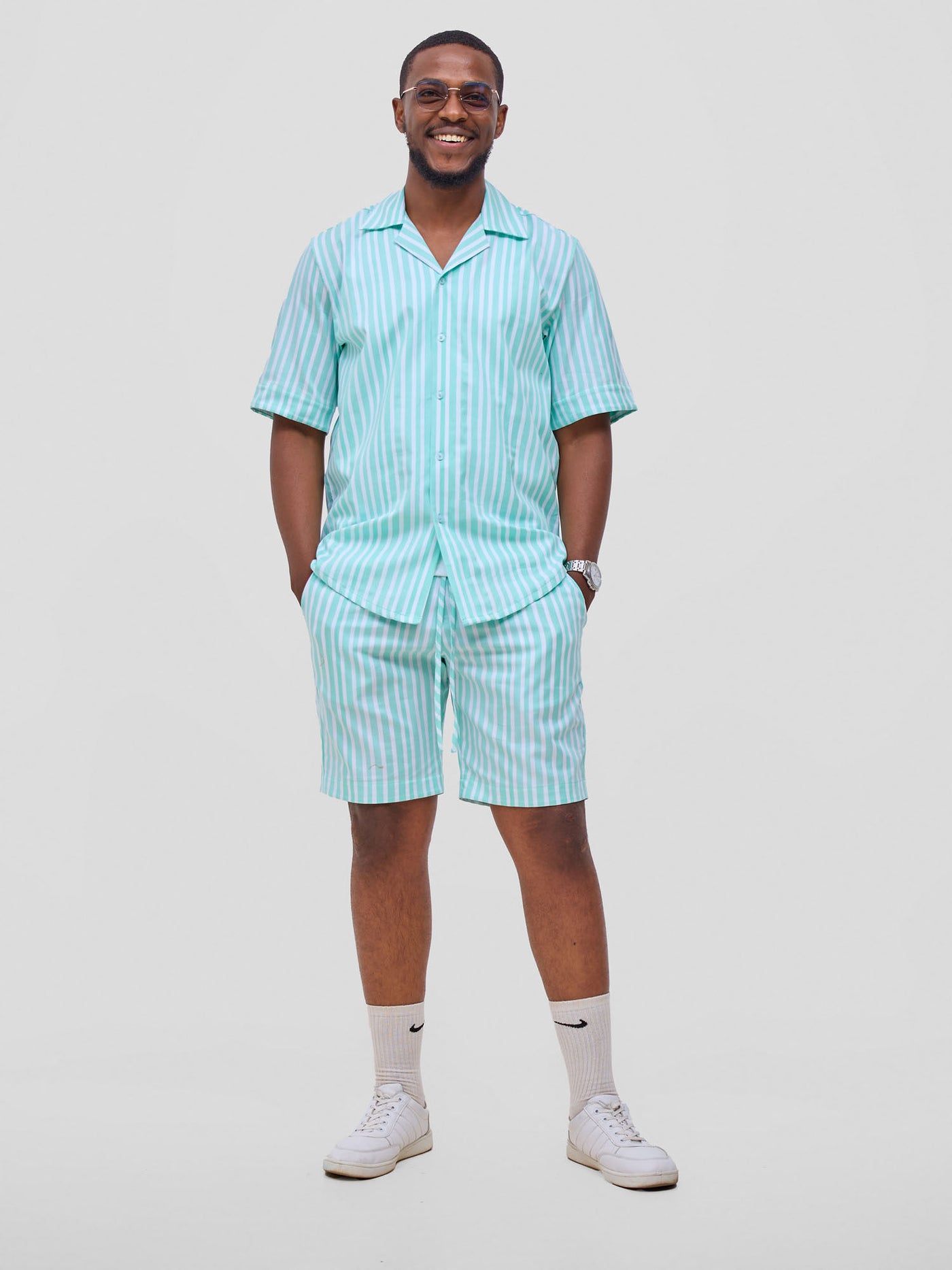 Safari Mansi Mens Summer Shirt - Green Stripes