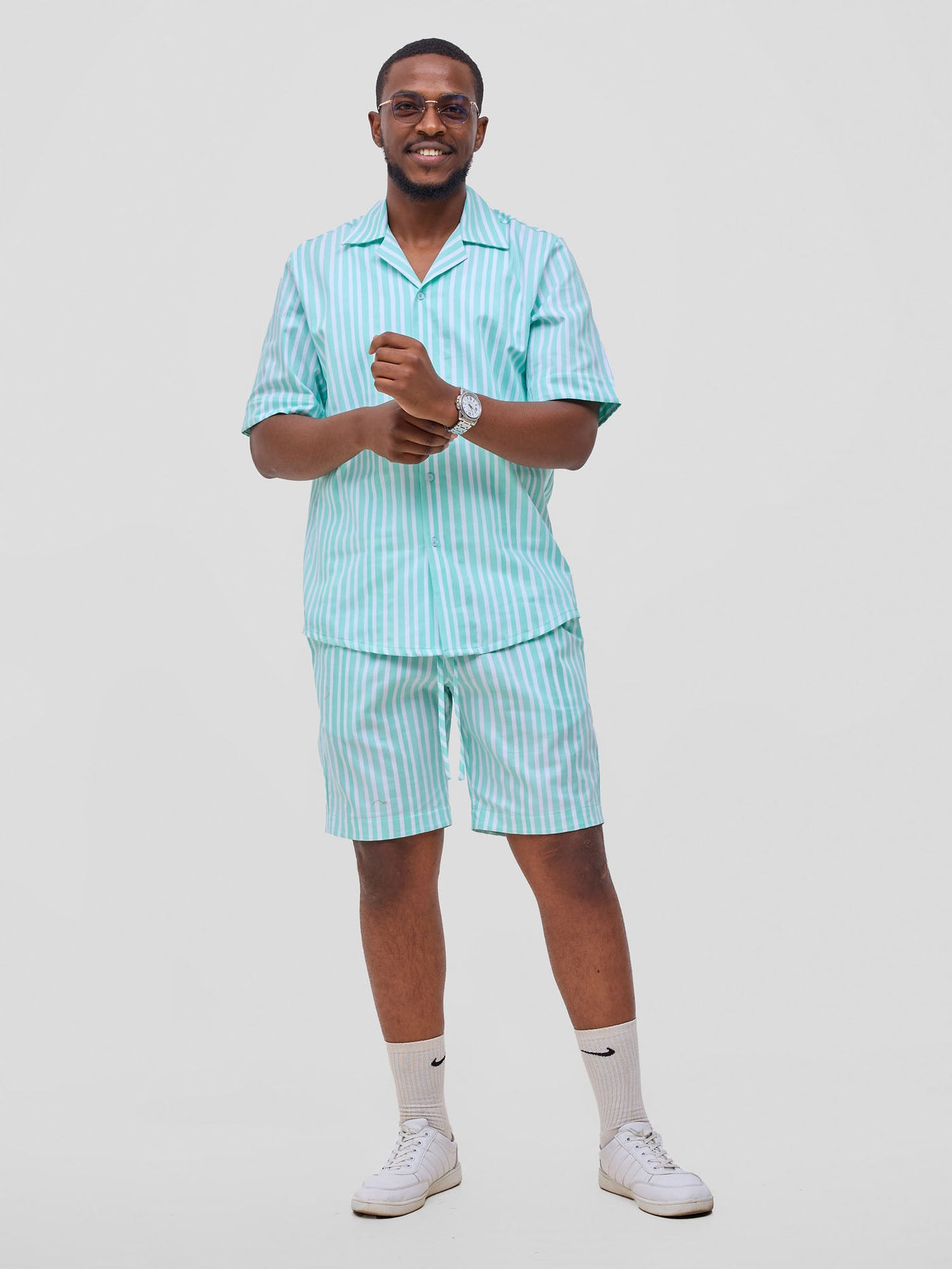 Safari Mansi Mens Summer Shirt - Green Stripes