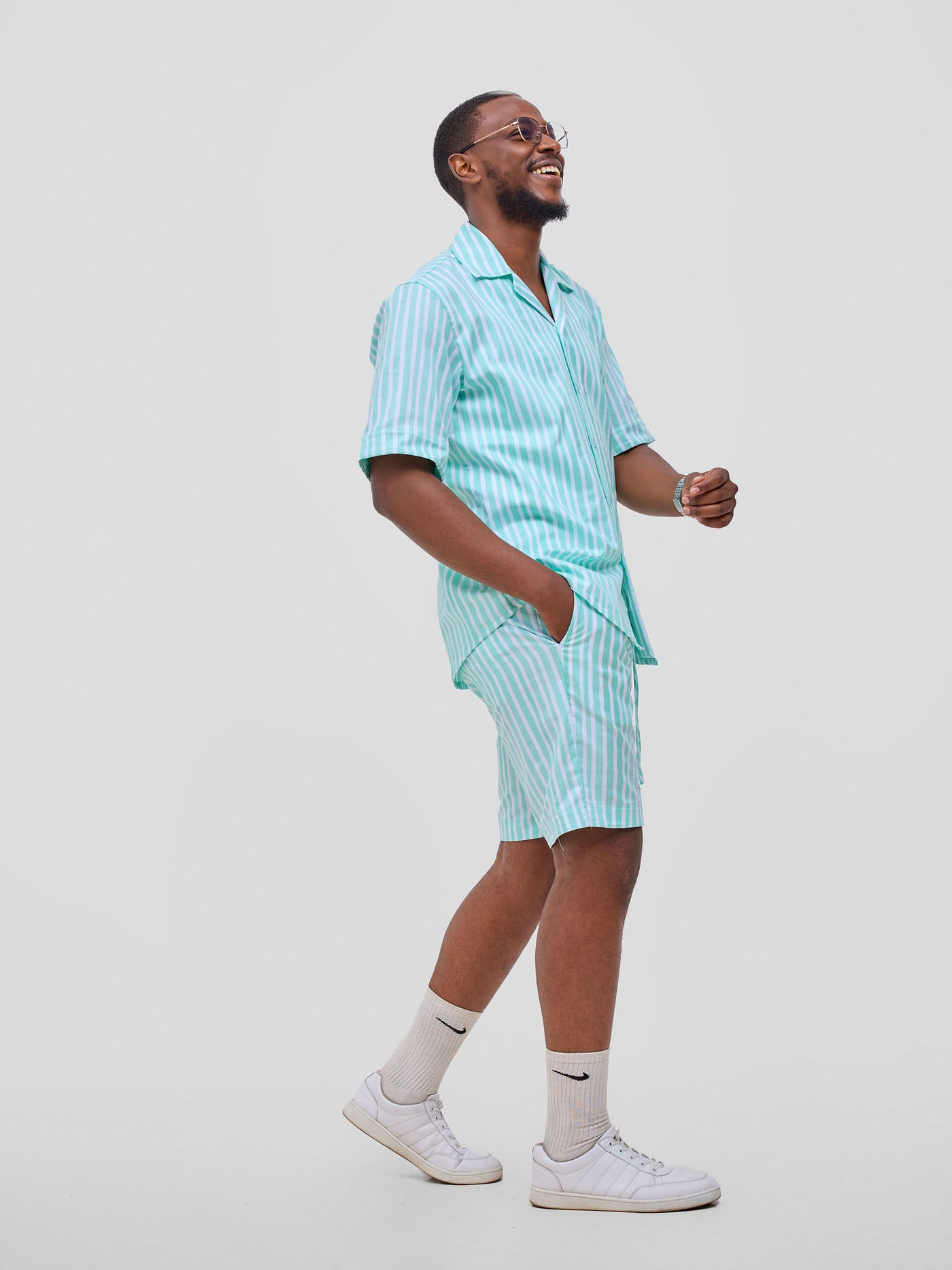 Safari Mansi Mens Summer Shirt - Green Stripes