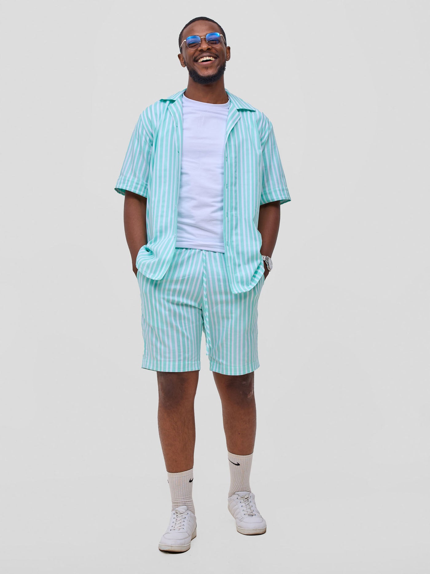 Safari Mansi Mens Shorts - Green Stripes